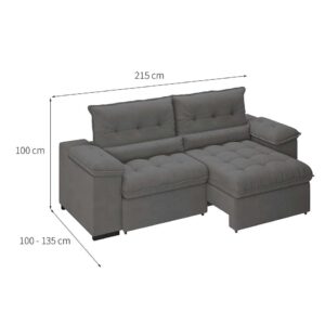 Sofá 3 Lugares Retrátil e Reclinável Arezzo Veludo Cinza - Image 3