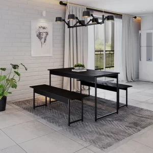 Conjunto Mesa de Jantar com 2 Bancos Estilo Industrial Active Yescasa Preto Onix