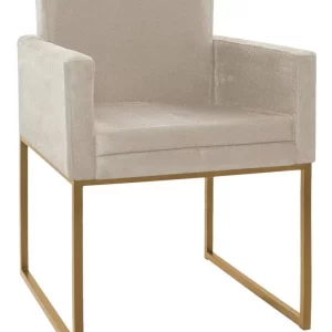Poltrona Decorativa Base De Ferro Dourado Bege - Image 1