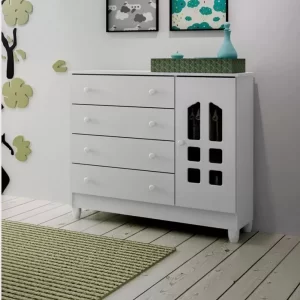Cômoda Bebê Fraldário Branco Brilho