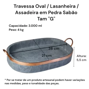 Jogo De Travessas Oval Assadeiras Em Pedra Sabão Duráveis - DIRETO DA FÁBRICA - Image 3