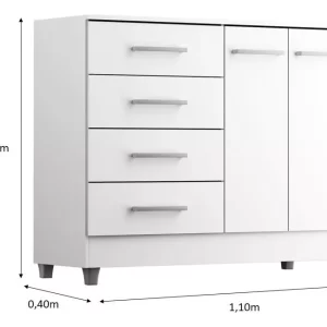 Comoda Gisele 4 Gavs 2 Portas - Branco - Image 6