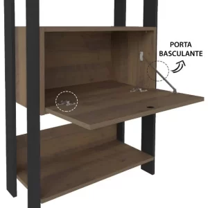 Estante Para Livros Com 4 Prateleiras 1 Porta Basculante Pinho/Preto - Image 5