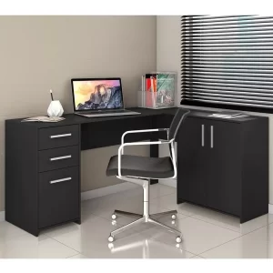 Escrivaninha Mesa office NT 2005 MDP de 1230mm x 740mm x 450mm x 1570mm Preto