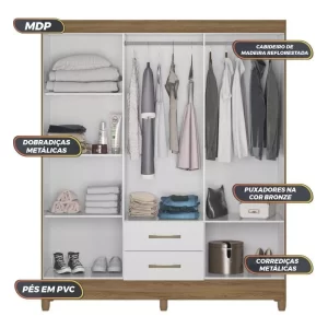 Guarda-roupa casal Essencial Panamá com 6 portas - Natural/Branco - Image 4
