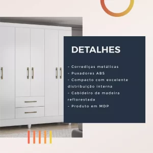 Guarda-roupa casal Essencial Panamá com 6 portas - Branco - Image 2