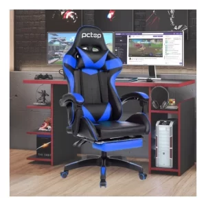 Cadeira Gamer Pctop Racer 1006 gamer ergonômica preta e azul com estofado de couro sintético - Image 2