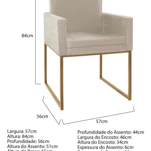 Poltrona Decorativa Base De Ferro Dourado Bege - Image 6