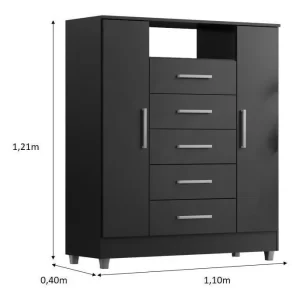 Comoda Isabele 5 Gav 2 Portas - Onix - Image 5