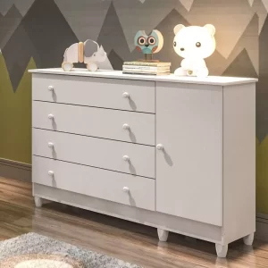 Cômoda Infantil 4 Gavetas Com Fraldário Taís Branco Brilho