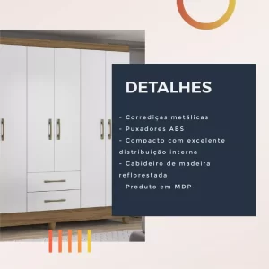 Guarda-roupa casal Essencial Panamá com 6 portas - Natural/Branco - Image 2