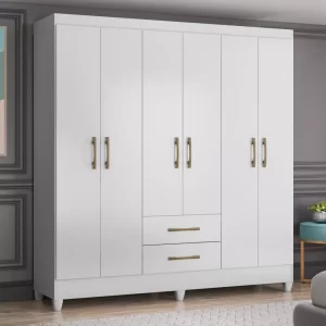 Guarda-roupa casal Essencial Panamá com 6 portas - Branco - Image 5