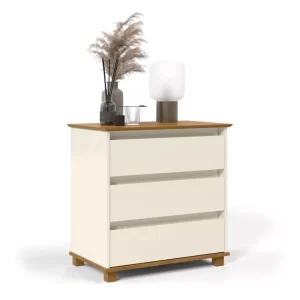 Mesa De Cabeceira Mini Cômoda 3 Gavetas - Off White/Freijó - Image 1