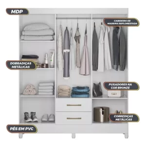 Guarda-roupa casal Essencial Panamá com 6 portas - Branco - Image 4