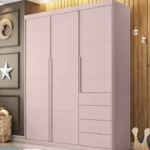 Guarda Roupa Infantil Bebê Pérola 4 Gavetas 3 Portas Rosê - Image 1