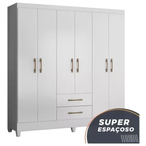Guarda-roupa casal Essencial Panamá com 6 portas - Branco