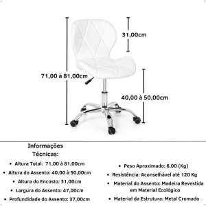 Cadeira de escritório Império Slim ergonômica branca com estofado de couro sintético - Image 6