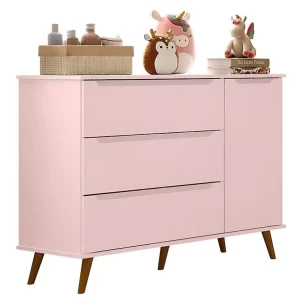 Cômoda Quarto Infantil Melinda Retrô 1 Porta 3 Gavetas