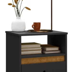 Mesa De Cabeceira Mudo Box Retro Preto Freijó - Image 1