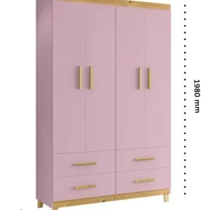 Guarda Roupa De Bebê 4 Portas 4 Gavetas Rosa/Pinus - Image 3