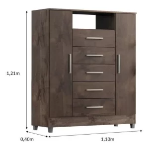 Comoda Isabele 5 Gav 2 Portas - Chocolate - Image 3