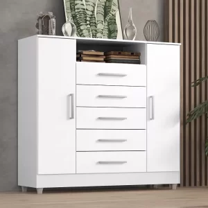 Comoda Isabele 5 Gav 2 Portas - Branco - Image 3