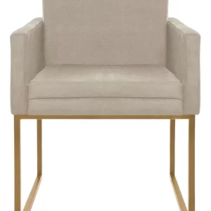 Poltrona Decorativa Base De Ferro Dourado Bege - Image 2
