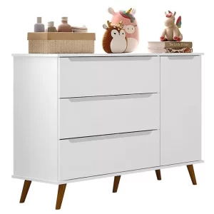 Cômoda Quarto Infantil Melinda Retrô 1 Porta 3 Gavetas