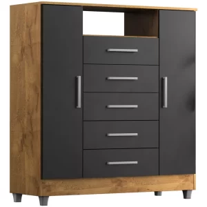 Comoda Isabele 5 Gav 2 Portas - Castanho/onix - Image 4