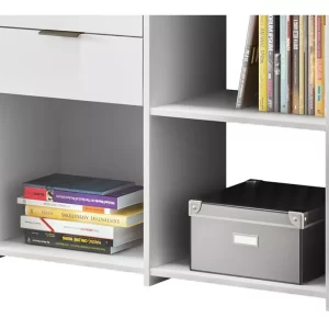 Mesa Computador Escritório Com 2 Gavetas Canto Em L Branca - Image 3
