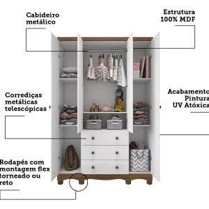 Guarda Roupa De Bebê 4 Portas 3 Gavetas Júnior - Image 4