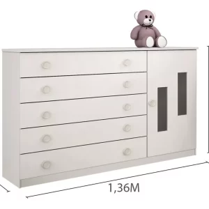 Cômoda De Bebê 5 Gavetas 1 Porta Branco - Image 2