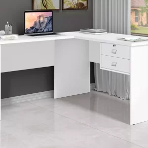 Mesa Escritório Escrivaninha Pc Em L Acabamento Nos 4 Lados Branco