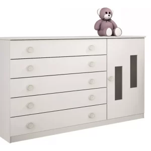 Cômoda De Bebê 5 Gavetas 1 Porta Branco - Image 4