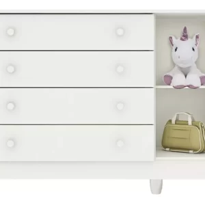 Cômoda Infantil 4 Gavetas Com Fraldário Taís Branco Brilho - Image 2