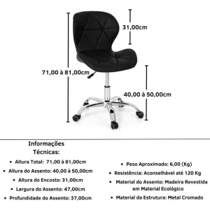 Cadeira de escritório Império Slim ergonômica preta com estofado de couro sintético - Image 3