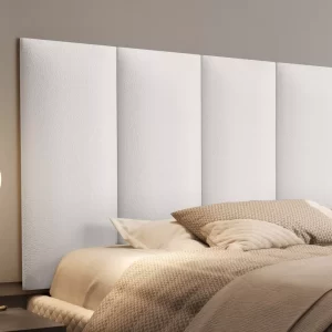 Painel Cabeceira Cama Casal Box Estofada - Branco Courino - Image 2