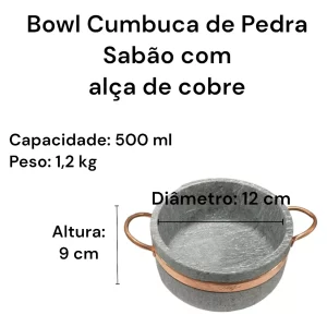 Kit 12 Cumbucas Bowl De Pedra Sabão 500ml Com Alça De Cobre - DIRETO DA FÁBRICA - Image 3