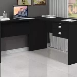 Mesa Escritório Escrivaninha Pc Em L Acabamento Nos 4 Lados Preto