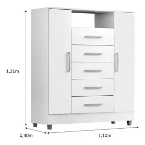 Comoda Isabele 5 Gav 2 Portas - Branco - Image 2