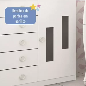 Cômoda De Bebê 5 Gavetas 1 Porta Branco - Image 6