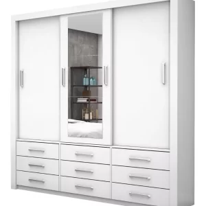 Guarda-roupa Casal Anjos de mdp com 3 portas corrediças - Branco - Image 1