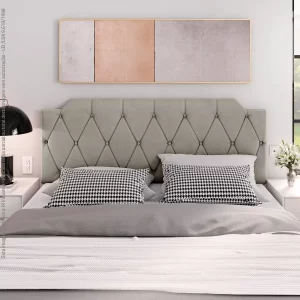 Cabeceira Estofada Kelly P/ Cama Box Suede - Bege - Image 3