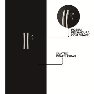Armário Multiuso 2 Portas Com Chave Chicago-Preto - Image 2