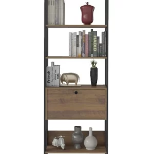 Estante Para Livros Com 4 Prateleiras 1 Porta Basculante Pinho/Preto - Image 3