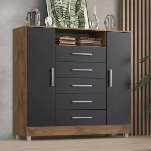 Comoda Isabele 5 Gav 2 Portas - Castanho/onix - Image 2