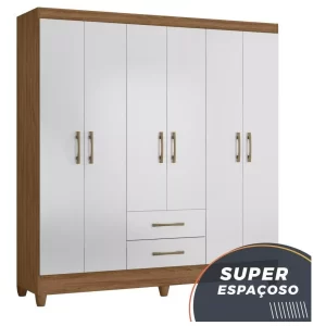 Guarda-roupa casal Essencial Panamá com 6 portas - Natural/Branco