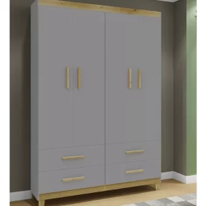 Guarda Roupa De Bebê 4 Portas 4 Gavetas Cinza/Pinus - Image 1