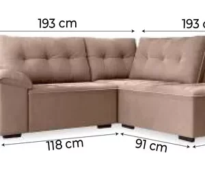 Sofá De Canto Retrátil 5 Lugares Tóquio Macchiato Veludo - Image 3