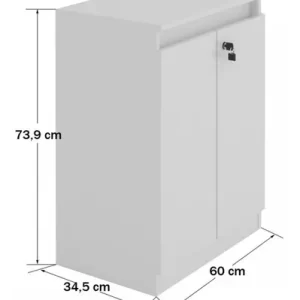 Armário Para Escritório Baixo 2 Portas Com Chave-Branco - Image 2
